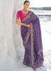 Navy Blue Embroidered Border Georgette Saree