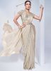 Off White Handwork Pre-Stitched Satin Saree