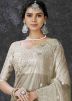 Beige Embroidered Saree In Tissue