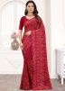 Maroon Resham Embroidered Georgette Saree