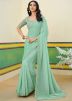Turquoise Shimmer Saree With Embroidered Border