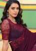 Wine Embroidered Border Saree In Shimmer