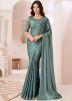 Green Sequins Work Saree In Satin