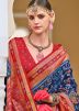 Blue Printed Saree In Silk