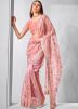 Peach Embroidered Saree In Tissue