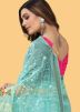 Blue Thread Embroidered Organza Saree