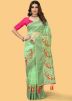 Green Organza Thread Embroidered Saree