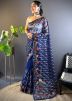 Blue Embroidered Net Saree With Blouse