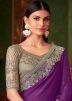 Purple Embroidered Chiffon Saree