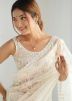 Cream Net Sequins Embroidered Saree