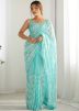 Sky Blue Sequins Work Net Saree