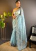 Grey Thread Embroidered Net Saree