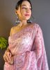 Pink Thread Embroidered Saree In Net