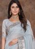 Blue Thread Embroidered Organza Saree