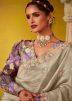 Grey Embroidered Silk Saree