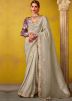 Grey Embroidered Silk Saree