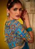Blue Thread Embroidered Saree In Silk