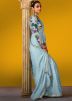 Blue Thread Embroidered Saree In Silk