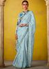 Blue Thread Embroidered Saree In Silk