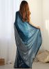 Teal Blue Georgette Saree In Sequin Work