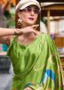 Green Satin Saree In Print