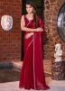 Red Satin Saree In Stone Work