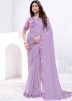 Lavender Purple Embroidered Crape Saree