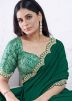 Green Stone Embellished Border Crape Saree