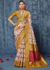 Cream Printed Silk Saree