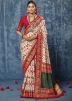Cream Printed Silk Saree