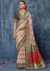 Cream Printed Silk Saree