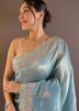 Blue Embroidered Border Tissue Silk Saree
