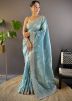 Blue Embroidered Border Tissue Silk Saree