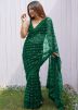Green Embroidered Net Saree