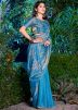 Blue Stone Work Saree In Silk
