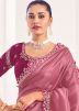 Pink Silk Saree With Embroidered Border
