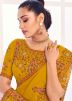 Yellow Thread Embroidered Silk Saree