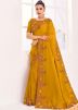 Yellow Thread Embroidered Silk Saree