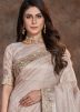 Beige Embroidered Silk Saree