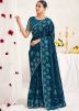 Blue Thread Embroidered Silk Saree