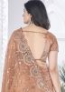 Brown Sequins Embroidered Saree In Tissue