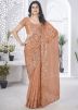 Brown Sequins Embroidered Saree In Tissue