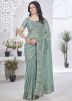 Blue Embroidered Saree In Tissue