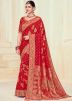 Red Stone Work Saree In Silk