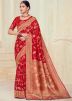 Red Stone Work Saree In Silk