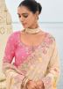 Cream Embroidered Border Saree With Blouse