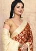 Rust Brown Woven Georgette Saree