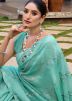 Turquoise Silk Embroidered Saree