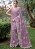 Lavender Net Embroidered Saree & Blouse