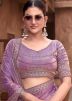 Purple Sequin Work Saree In Satin